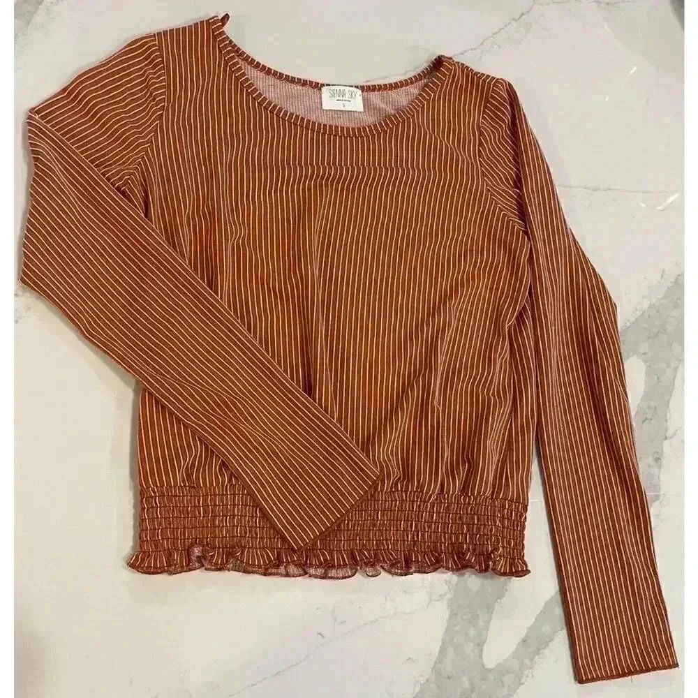 Sienna Sky Dark Orange and White Striped Long Sleeve Women’s Size Small
